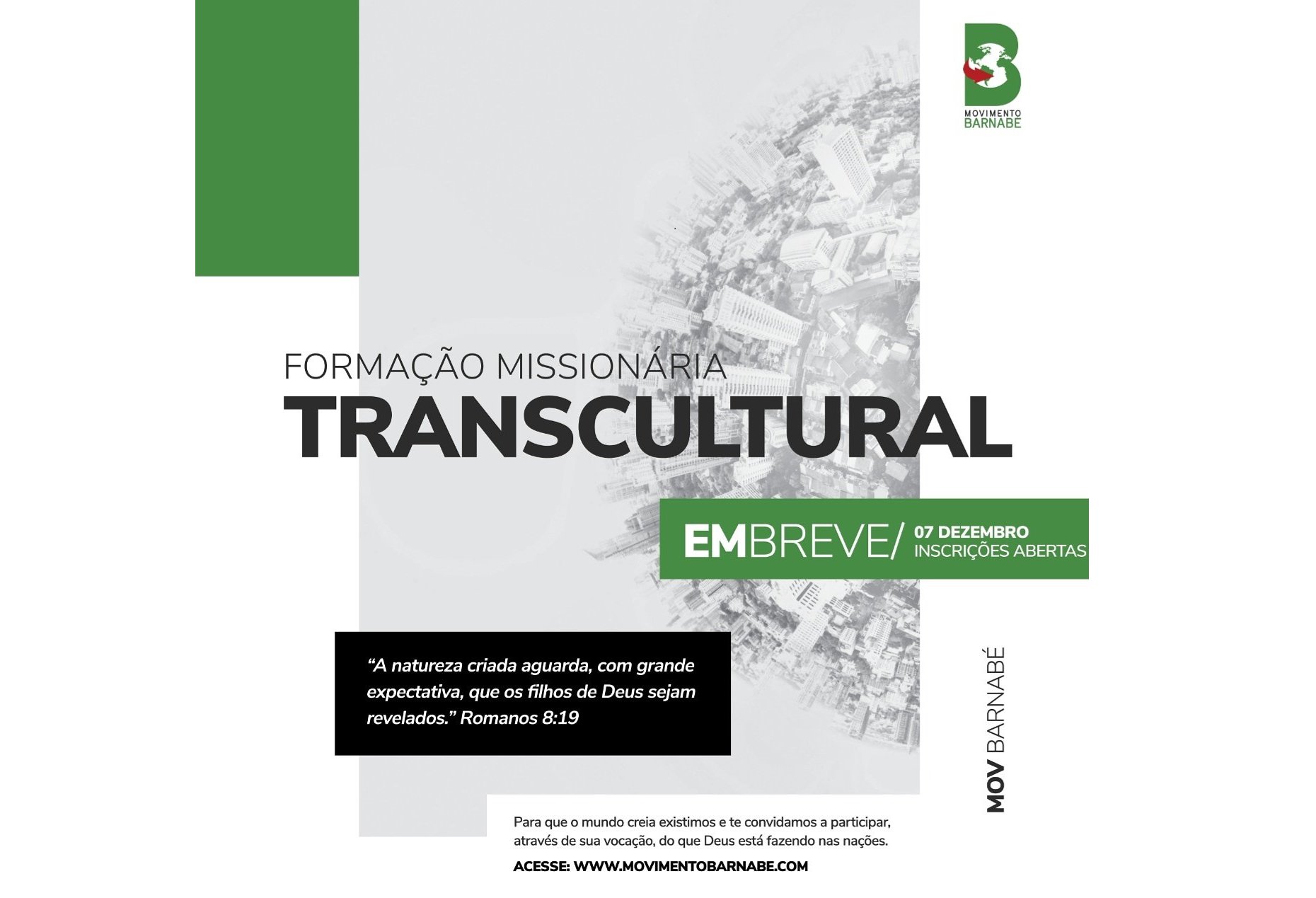 Movimento Barnab abrir inscries para Formao Missionria Transcultural